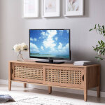 Meuble tv 2 portes, bois et rotin - blancheporte
