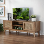 Meuble tv 2 portes, bois et rotin - blancheporte