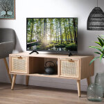 Meuble tv 2 tiroirs, en bois et rotin - blancheporte