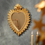 Miroir ex - voto forme c?ur, polyr�sine dor�e - blancheporte