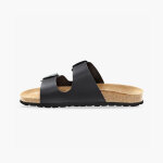 Mules anatomiques cuir � boucles - noir - blancheporte