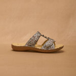 Mules cuir imprim� - largeur confort - p�diconfort