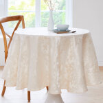 Nappe damass�e feuillages colombine� - chemin de table : 50x150cm - �cru - colombine