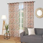 Panneau voilage �tamine imprim� feuillage, finition oeillets - blancheporte