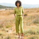 Pantacourt large, coton lin, taille lastique - blancheporte
