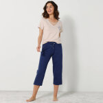 Pantacourt pyjama coton uni avec noeud imprim floral - blancheporte