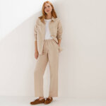 Pantalon coupe mom en coton / lin, taille �lastiqu�e - blancheporte