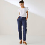 Pantalon coupe mom coton - lin uni - blancheporte