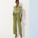 Pantalon droit large ceinturé, tissu fluide - blancheporte Pantalon droit large ceinturé, tissu fluide - blancheporte