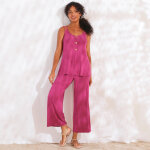 Pantalon large 7 / 8me, taille lastique, maille unie - blancheporte