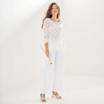 Pantalon large taille haute � enfiler, cr�pe fluide - 36 - blanc - lora zellini