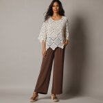 Pantalon large taille haute � enfiler, cr�pe fluide - 36 - marron - lora zellini