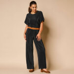 Pantalon large uni, maille plissée - 34 / 36 - noir - lora zellini Pantalon large uni, maille plissée - 34 / 36 - noir - lora zellini