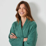 Peignoir court adulte col kimono ponge bouclette - 34 / 36 - vert - colombine