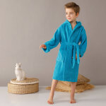 Peignoir enfant ponge bouclette  capuche - 4 / 6 ans - turquoise - colombine des petits