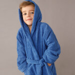 Peignoir enfant ponge bouclette  capuche - 4 / 6 ans - bleu - colombine des petits
