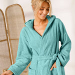 Peignoir mixte adulte col capuche ponge bouclette - 34 / 36 - vert - colombine