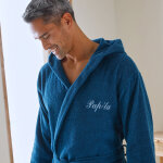 Peignoir mixte adulte col capuche �ponge bouclette - 38 / 40 - bleu - colombine