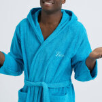 Peignoir mixte adulte col capuche ponge bouclette - 34 / 36 - turquoise - colombine