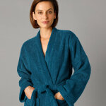 Peignoir mixte adulte col kimono ponge bouclette - 50 / 52 - bleu - colombine