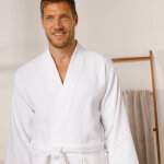 Peignoir mixte adulte col kimono ponge bouclette - 46 / 48 - blanc - colombine