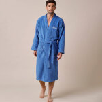 Peignoir mixte adulte uni coton ponge bouclette col kimono personnalis - 34 / 36 - bleu - colombine ...