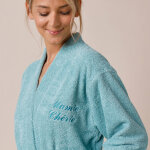 Peignoir mixte adulte uni coton ponge bouclette col kimono personnalis - 34 / 36 - vert - colombine ...