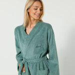 Peignoir mixte adulte uni coton ponge bouclette col kimono personnalis - 38 / 40 - vert - colombine ...