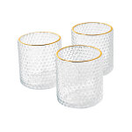 Photophore verre liser� dor� - lot de 3 - blancheporte