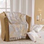 Plaid � franges impression m�tallis�e feuilles - blancheporte