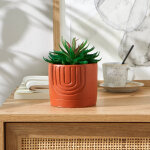 Plante verte artificielle et pot en ciment - blancheporte