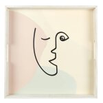 Plateau carr en bois, motif visage - blancheporte