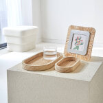 Plateau oblong bois et rotin, lot de 2 - blancheporte