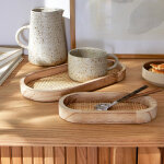 Plateau oblong bois et rotin, lot de 2 - blancheporte
