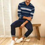 Polo maille piqu�e ray�e, manches longues - blancheporte