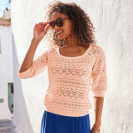Pull col carré uni, maille ajourée - blancheporte Pull col carré uni, maille ajourée - blancheporte