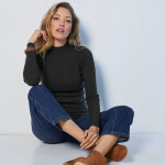 Pull col montant long, maille ctele - 34 / 36 - noir - colors&co