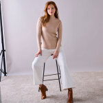 Pull col montant long, maille ctele - 34 / 36 - beige - colors&co