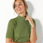 Pull col montant manches courtes, maille côtelée - colors&co Pull col montant manches courtes, maille côtelée - colors&co