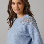 Pull col rond en laine mlang, empicement perles fantaisies - lora zellini