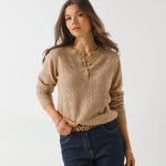 Pull col tunisien en maille ajoure - blancheporte