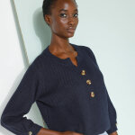 Pull col tunisien manches 3 / 4, maille fantaisie - blancheporte