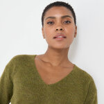 Pull col v manches longues, laine et mohair mlangs - blancheporte