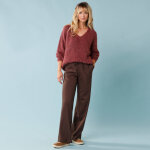 Pull col v spcial petites, volume  loose  maille perle fantaisie - blancheporte