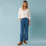 Pull col v spcial petites, volume  loose  maille perle fantaisie - blancheporte