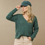 Pull col v volume loose, maille anglaise mouline - blancheporte