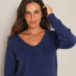 Pull décolleté dos avec liens À nouer, maille poilue - blancheporte Pull décolleté dos avec liens À nouer, maille poilue - blancheporte