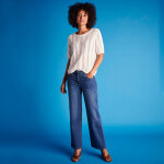 Pull festonn col rond manches coudes, maille ajoure fantaisie - blancheporte