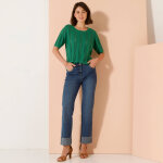 Pull festonn� col rond manches coudes, maille ajour�e fantaisie - blancheporte