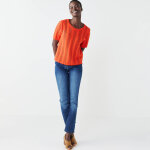 Pull festonn� col rond manches coudes, maille ajour�e fantaisie - blancheporte